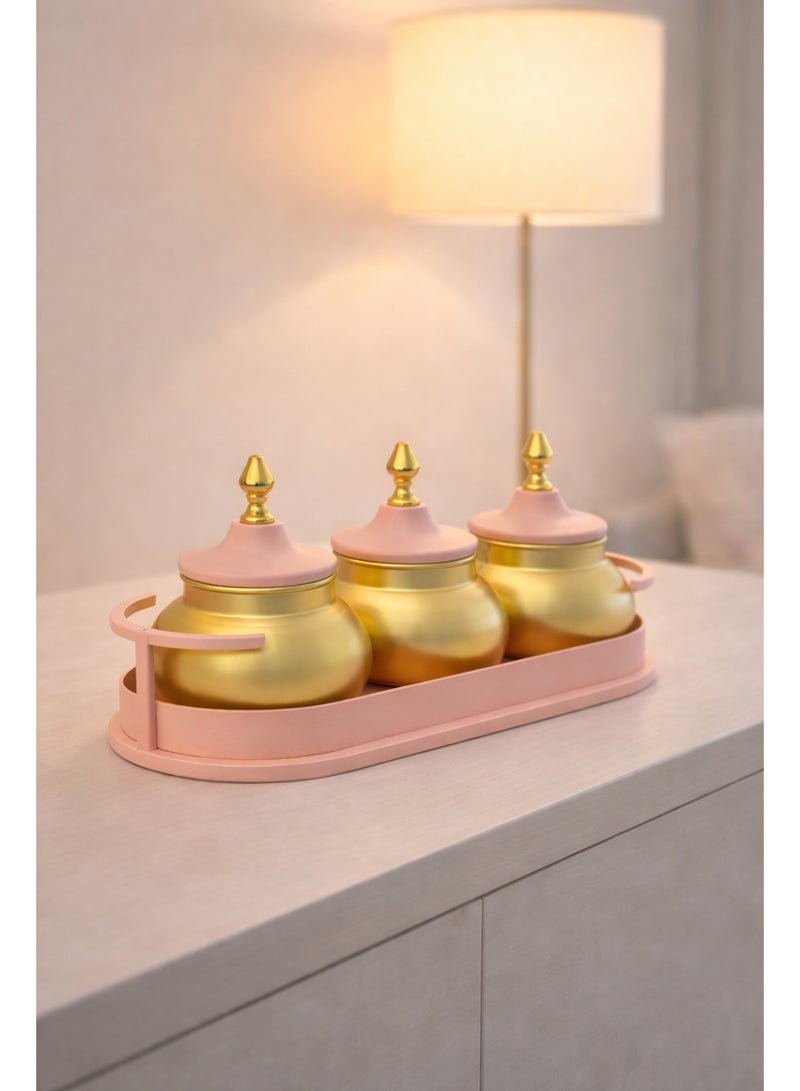 أولودينيز  طقم تقديم فاخر بتصميم رمضاني – أوعية معدنية بلمسة ذهبية مع صينية فاخرة للتقديم والضيافة - Image 3